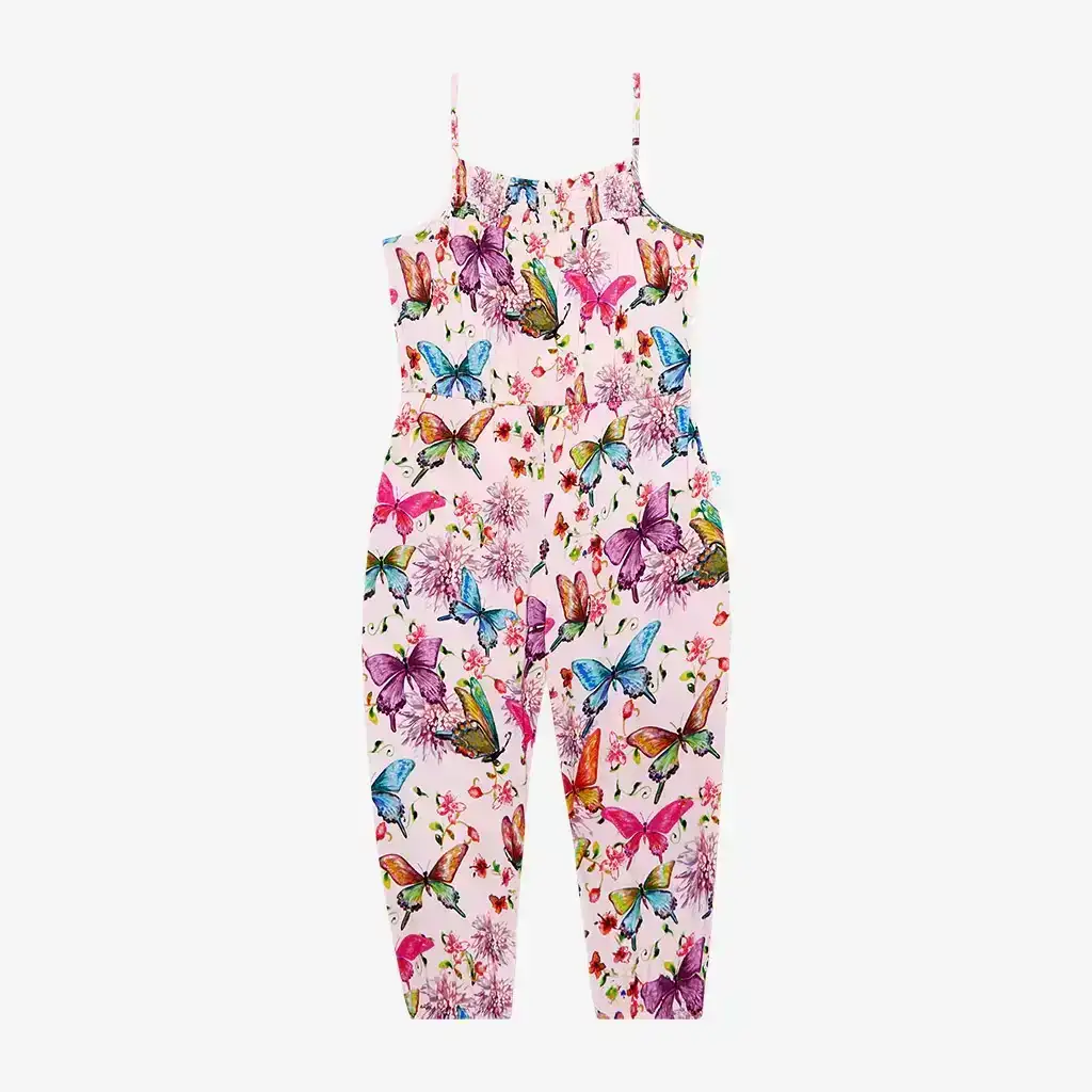 Image of Watercolor Butterfly Sleeveless Smocked Jumpsuit