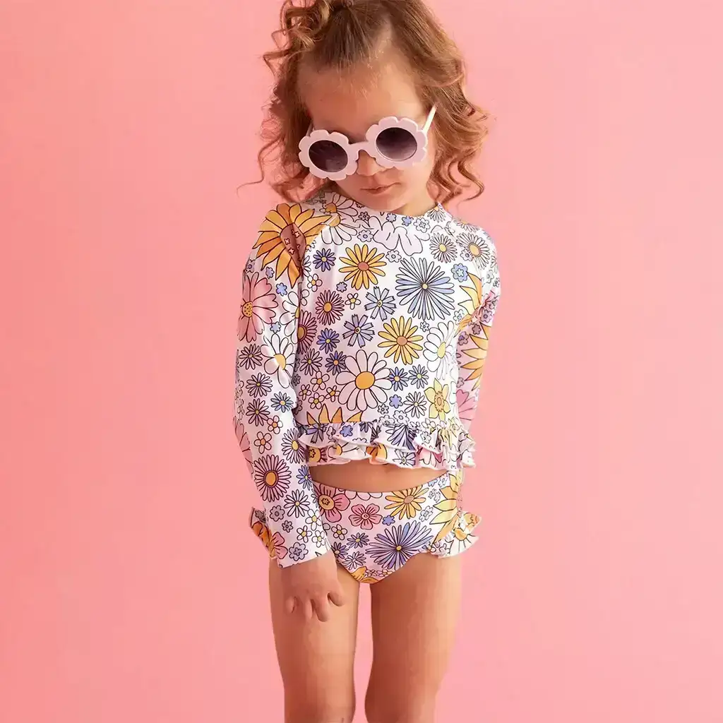 Image of Presley Jane Long Sleeve Rash Guard Ruffled Bummie Set