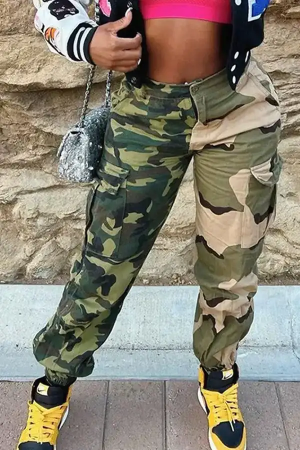 Camouflage Hit Color Stylish Pocket Pants