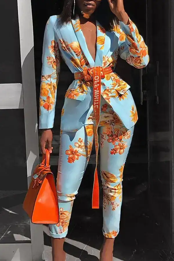 Flower Print Romantic Pant Suit