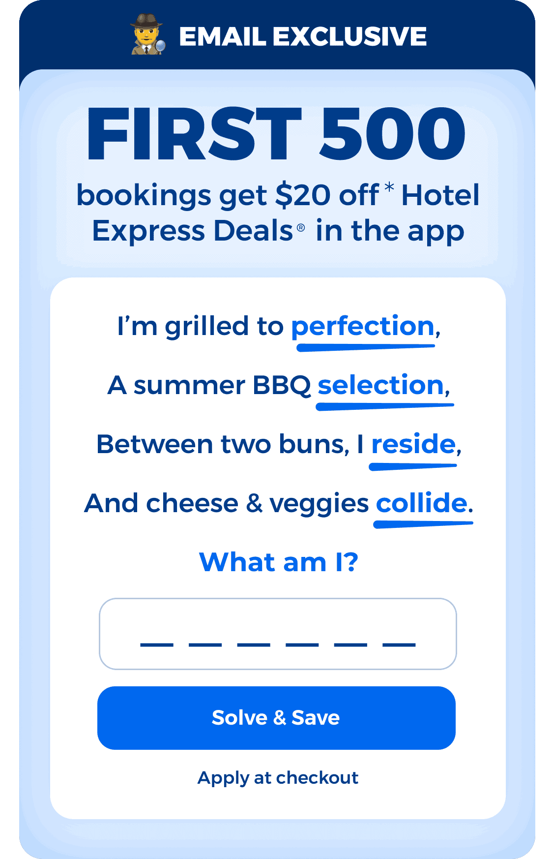 First 500 bookings save \\$20 on Hotel Express Deals in the app