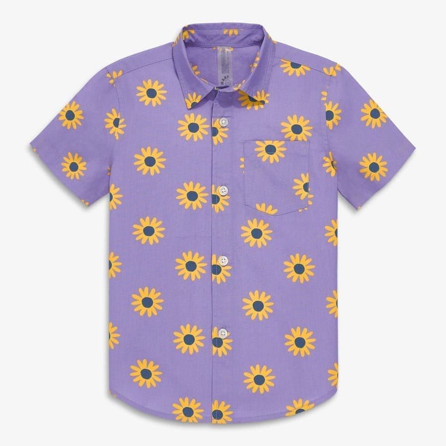 Short sleeve button down in sunflowers