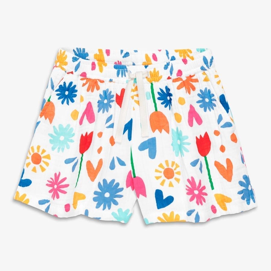 Cotton gauze beach short in rainbow garden party