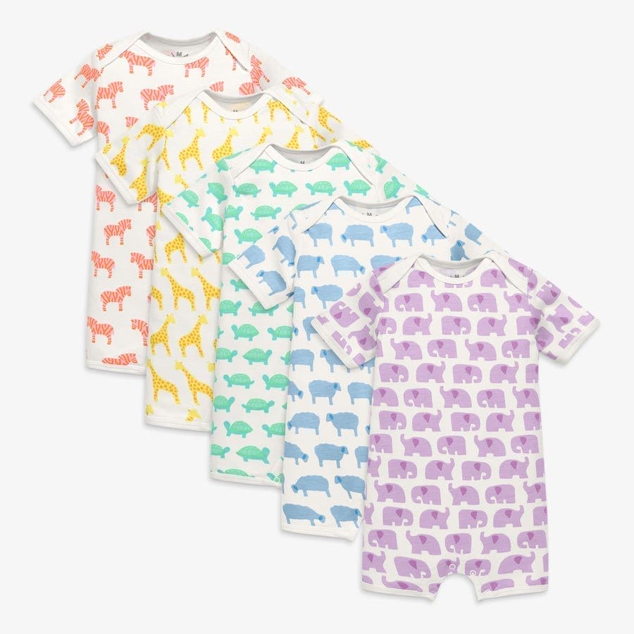 Animal friends organic babysuit shortie 5-pack gift set