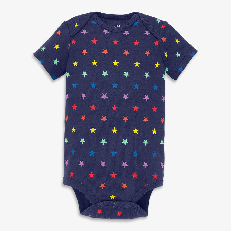 Clearance organic short sleeve babysuit in mini rainbow star