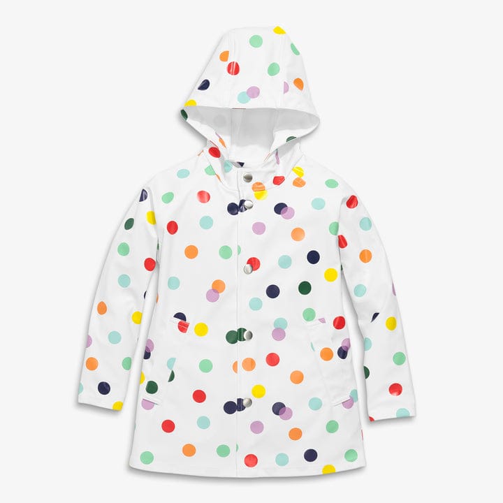 Clearance raincoat in rainbow confetti dot