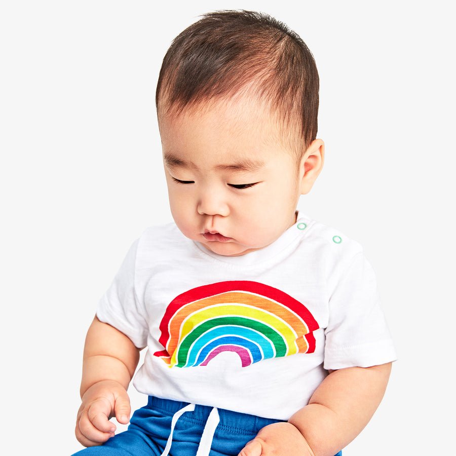 Short sleeve babysuit in rainbow graphic
