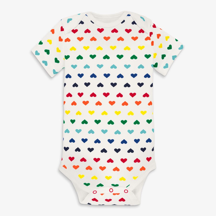 Organic short sleeve babysuit in rainbow heart