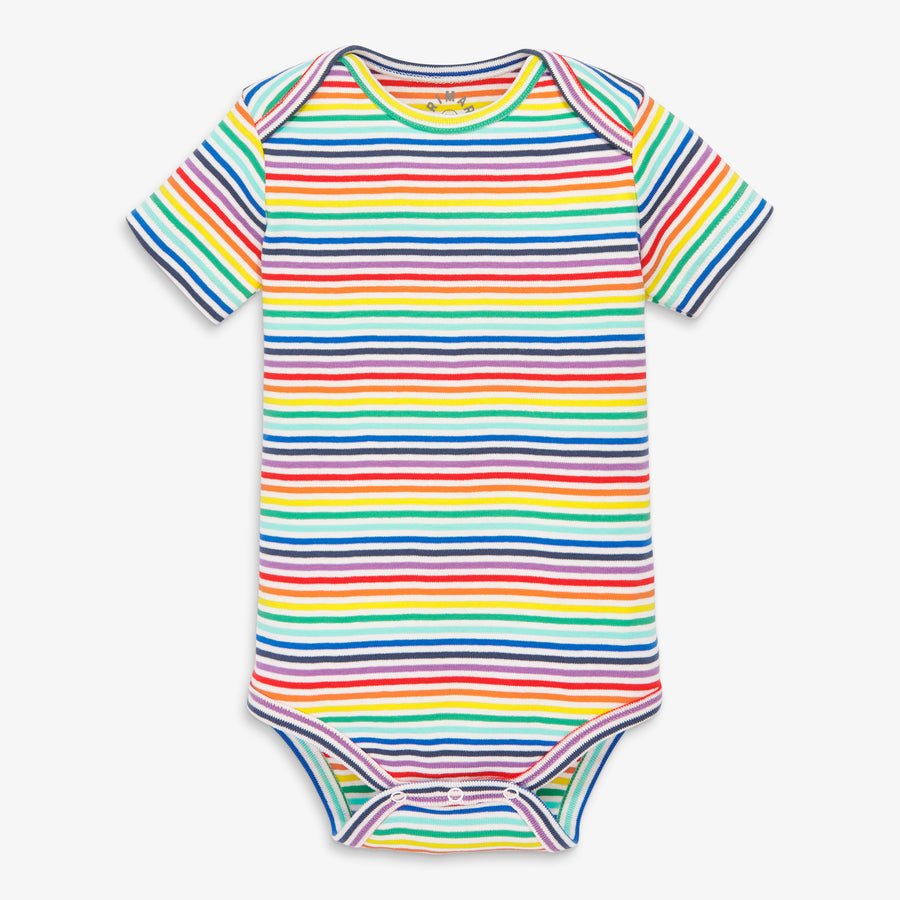 Organic short sleeve babysuit in rainbow mini stripe