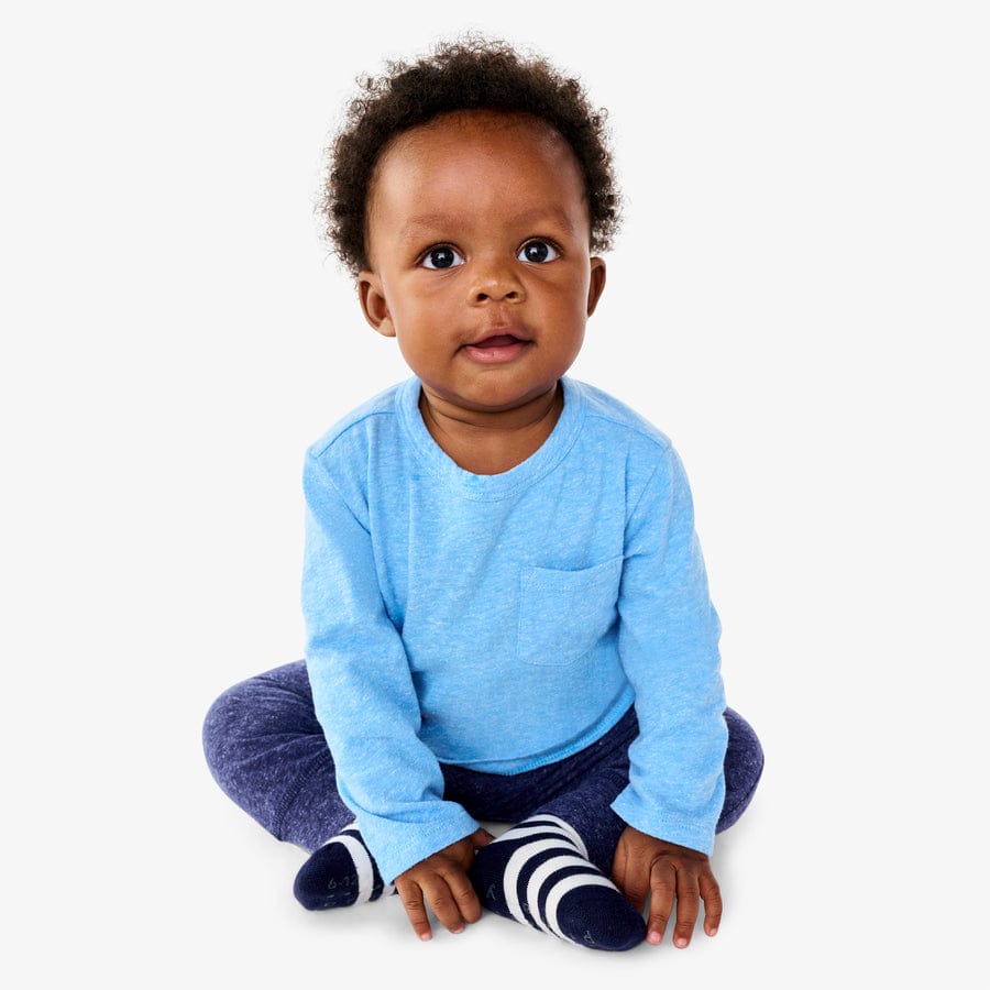 Baby heathered long sleeve pocket tee