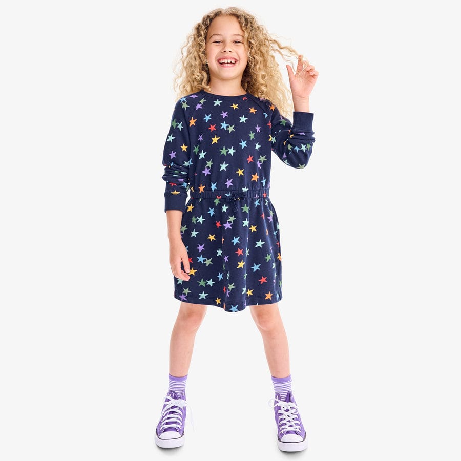 Sweatshirt dress in rainbow confetti stars