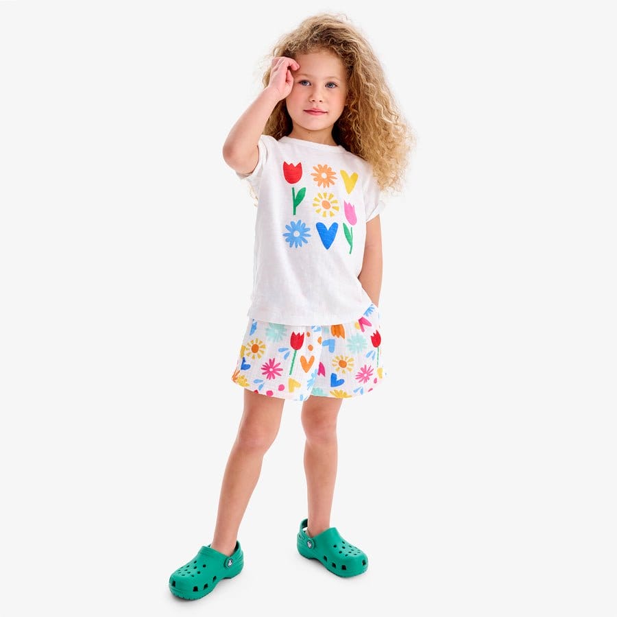 Cotton gauze beach short in rainbow garden party