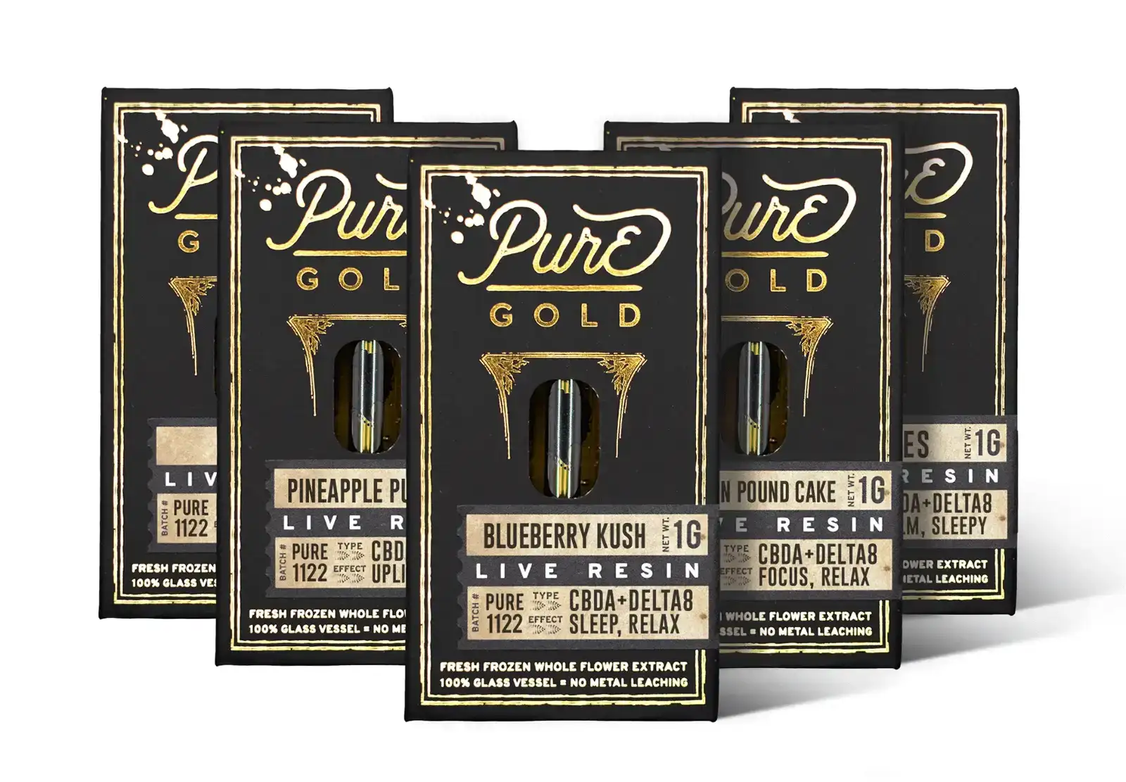Image of 5 Pack (Bundle) | Pure GOLD 1G Live Resin Carts - Full Spectrum Delta-8 Vape