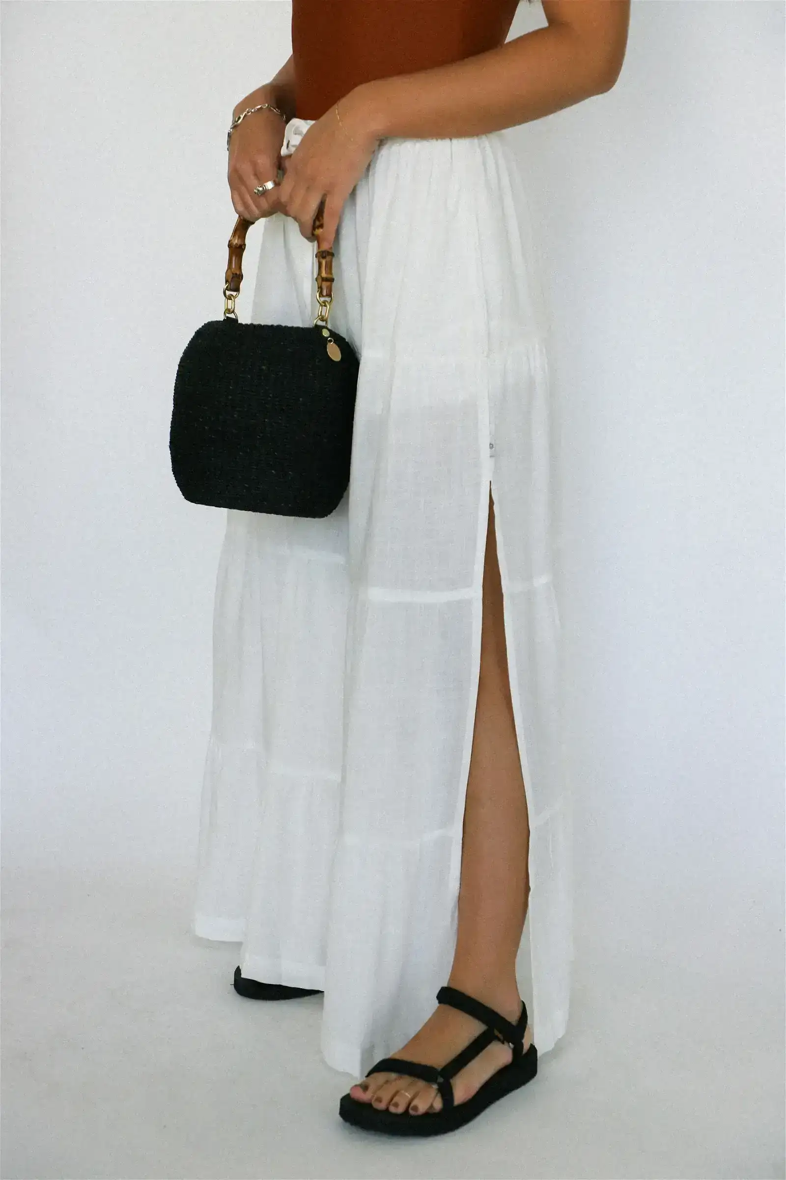 Image of White Classic Tiered Maxi Skirt