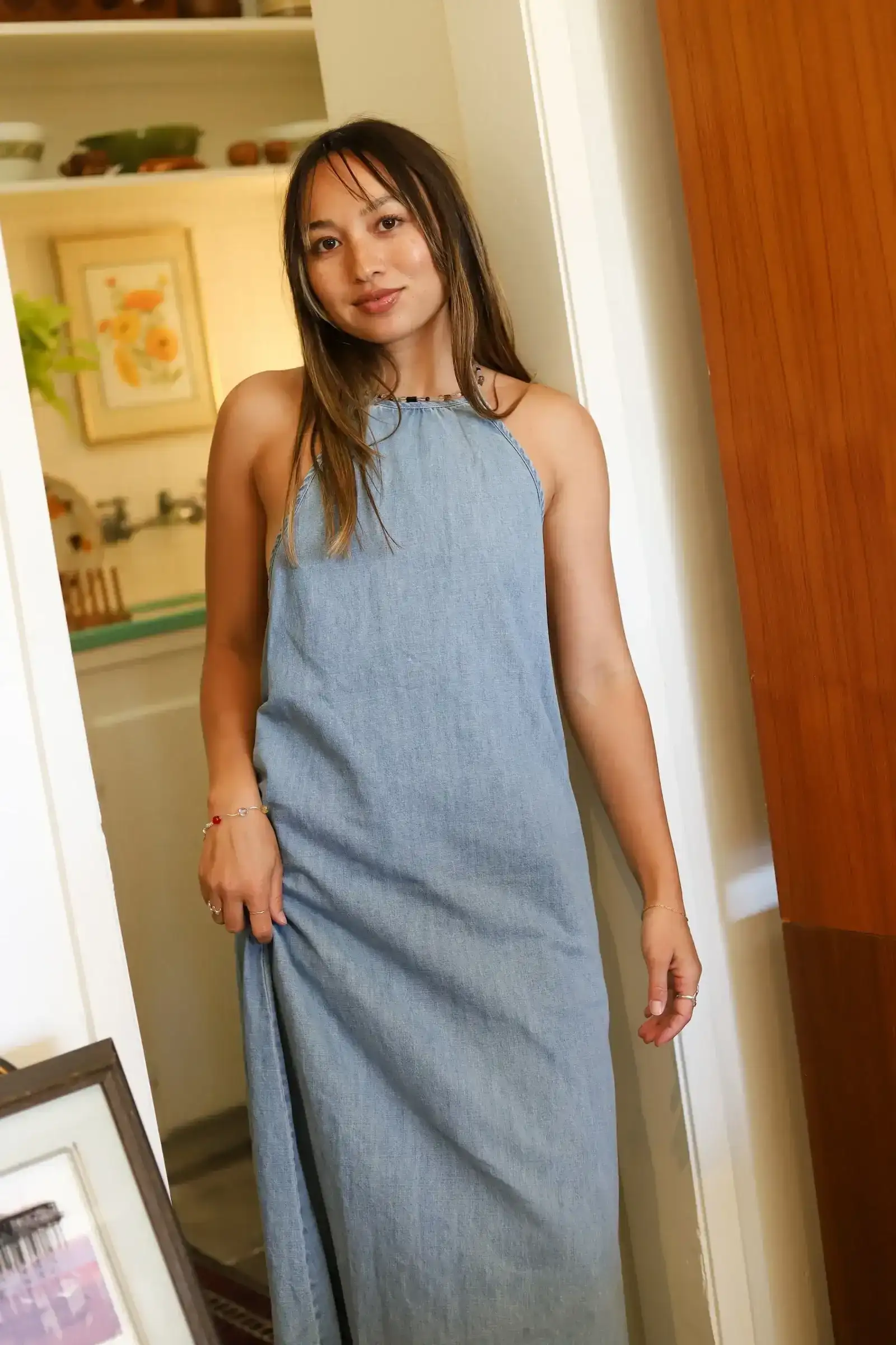 Image of Washed Denim Halter Dress