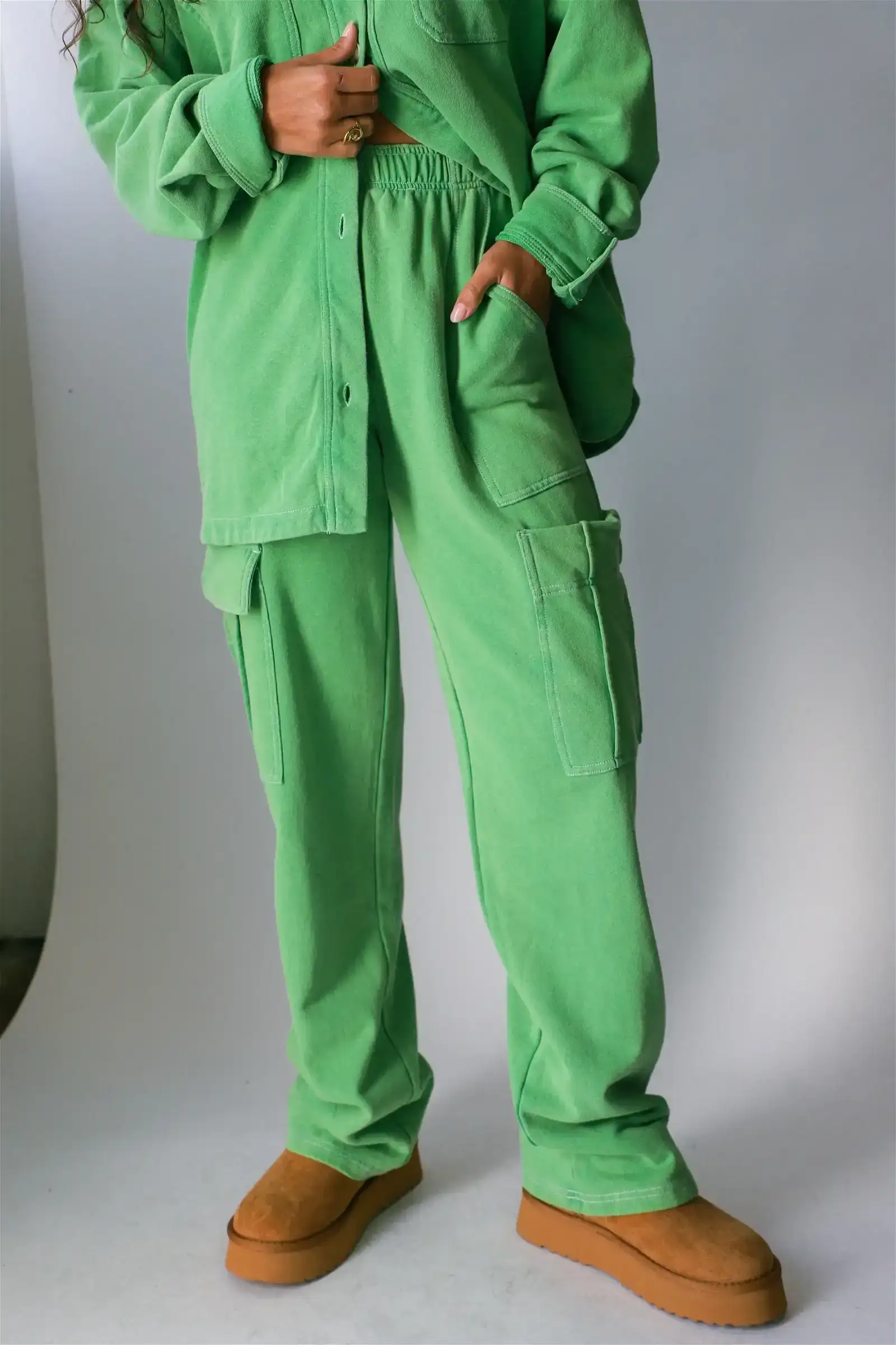 Image of Green Terry Utility Cargo Pant