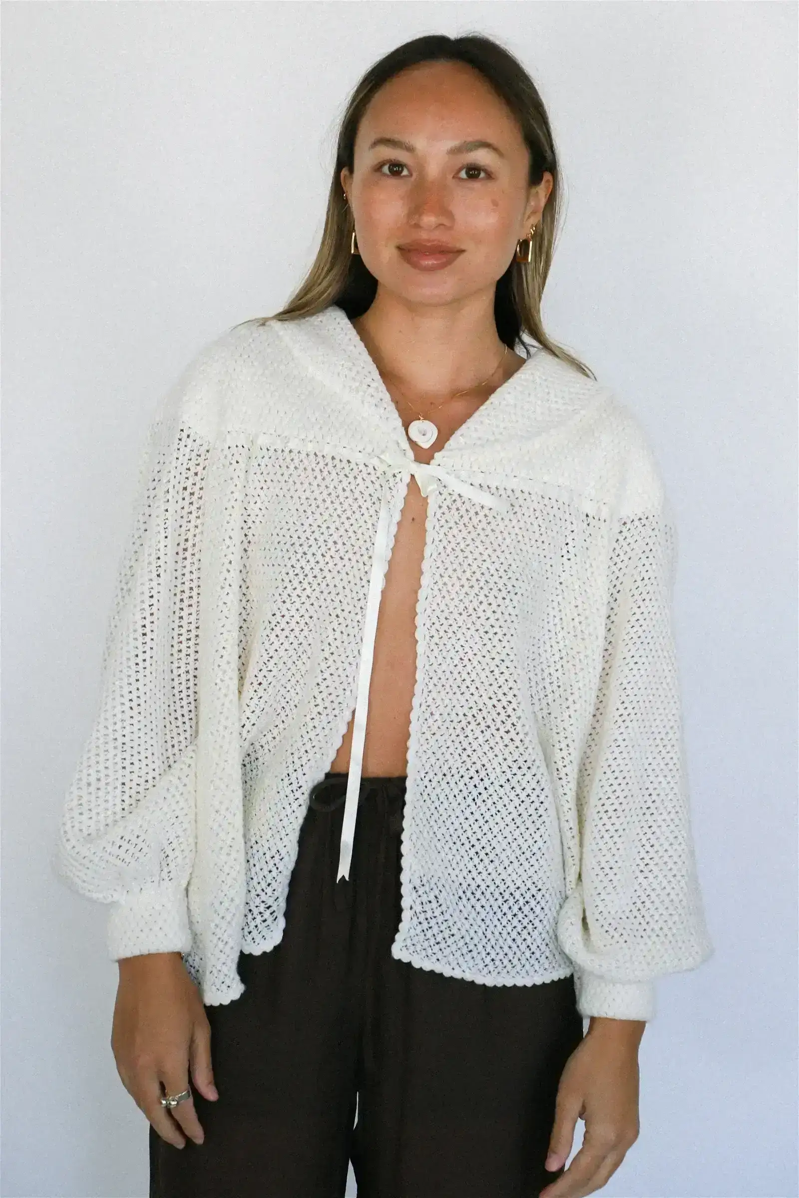 Image of Ivory Hand Knit Bed Jacket