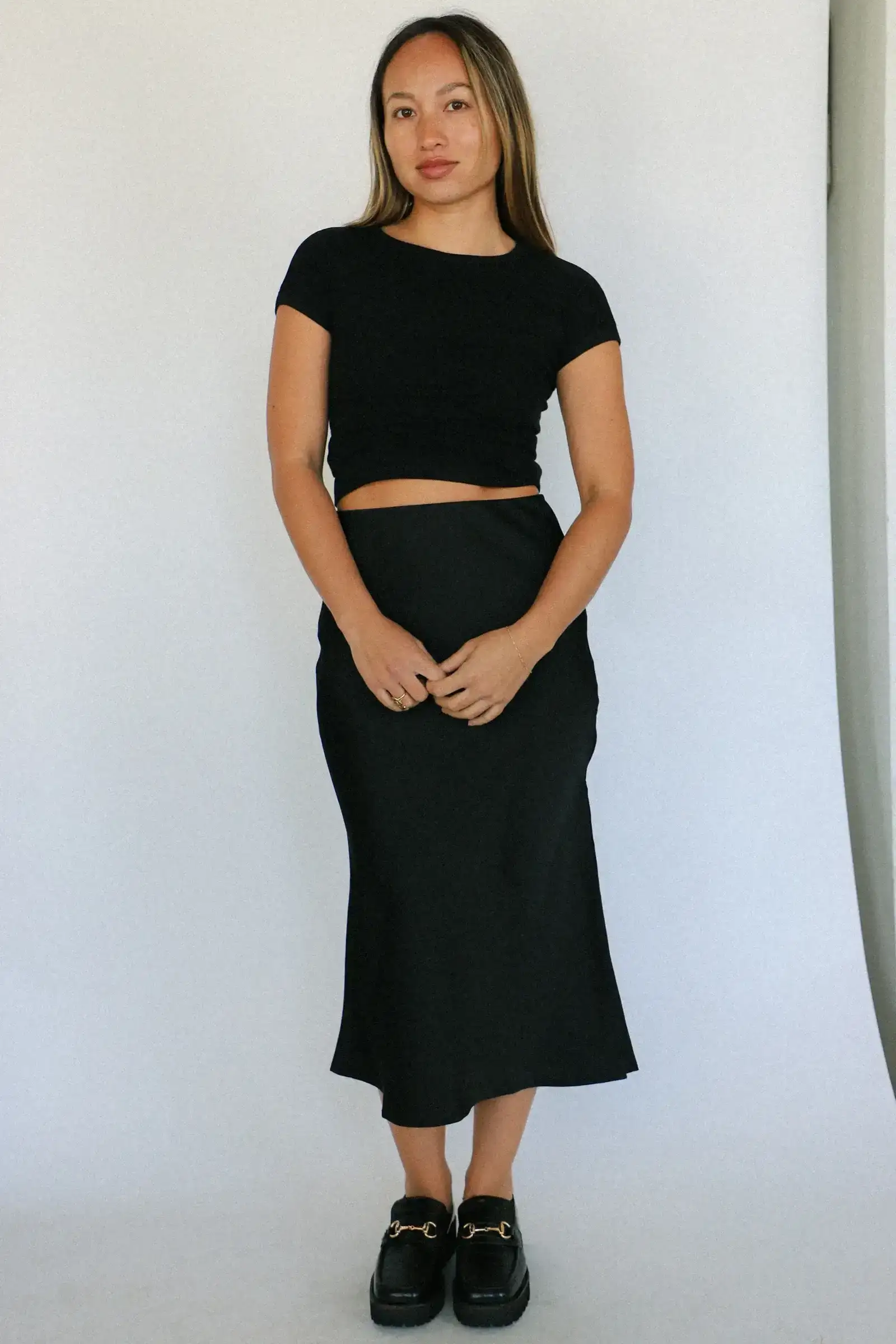 Image of Black Satin Slip Skirt