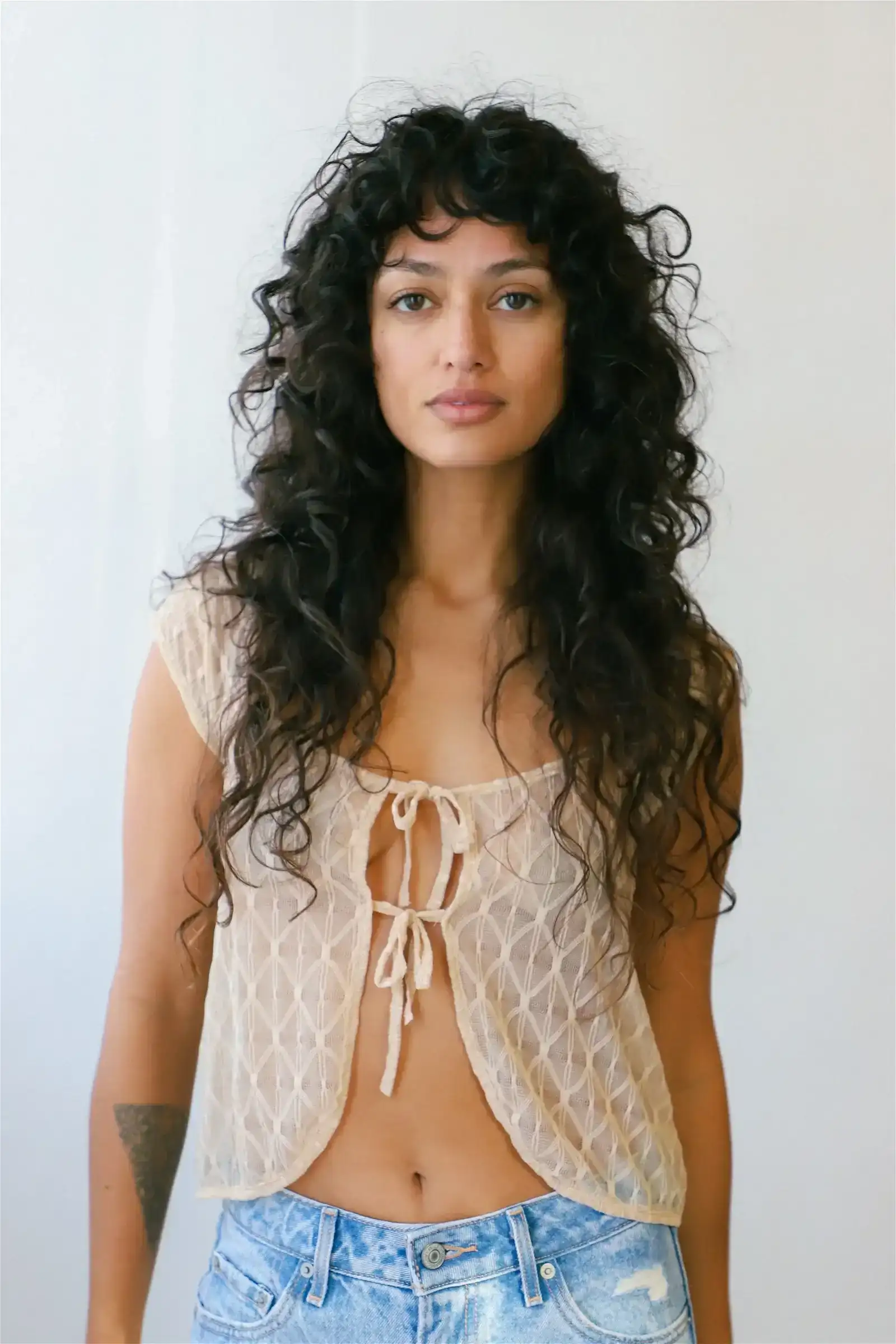 Image of Cloud Geo Lace Tie Top<br>Now \\$33
