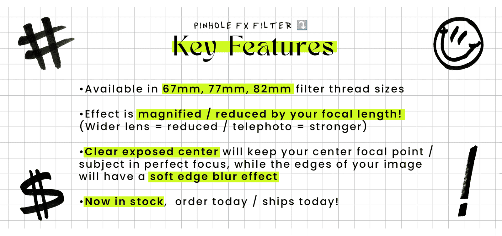 Here are some key features of the Pinhole FX Filter