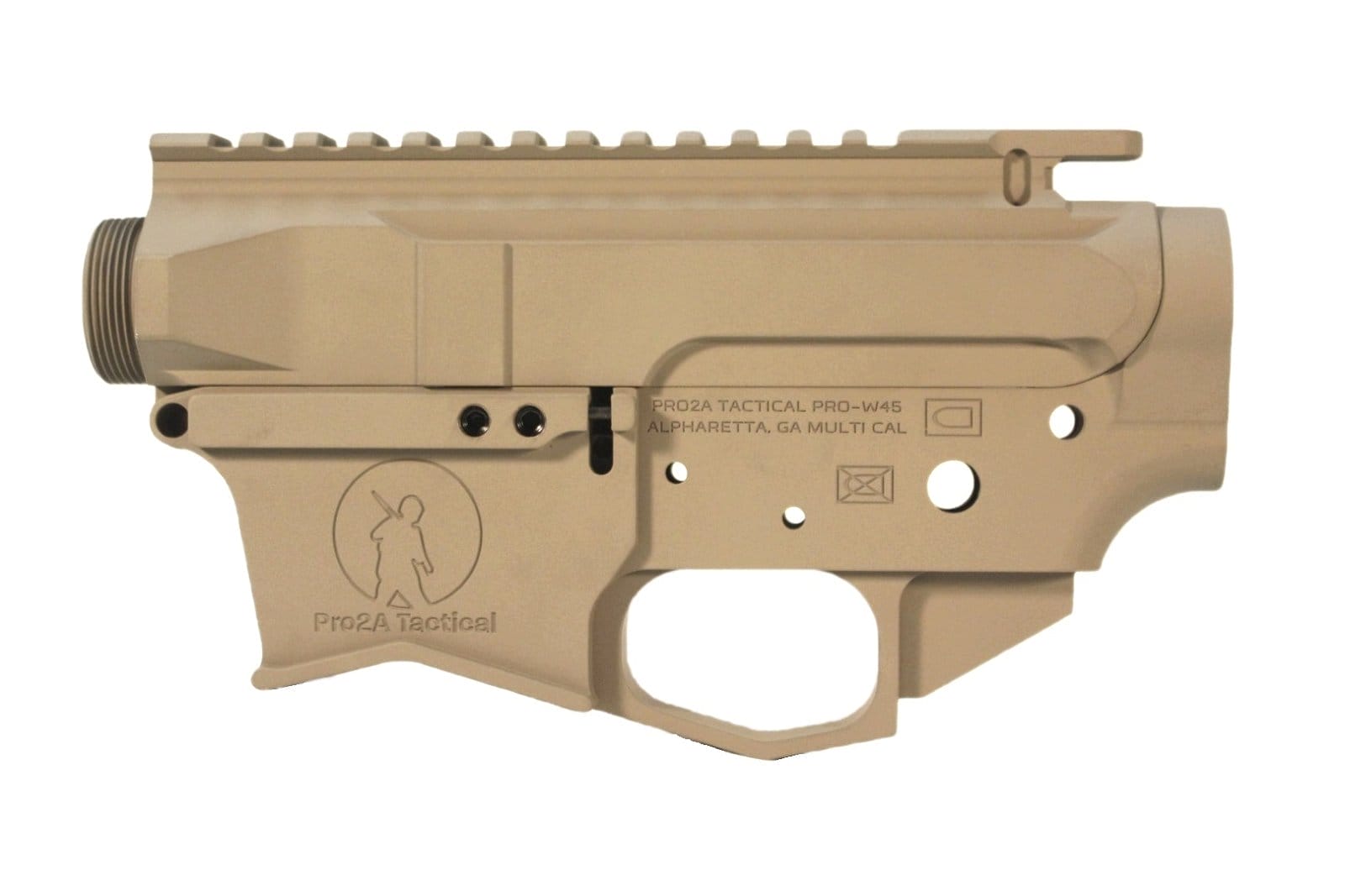 Image of Pro2A AR-45 45 ACP Stripped Billet Upper / Lower Receiver Set - Style 2 - Magpul FDE Color