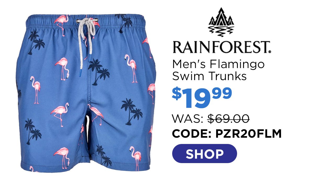 Rainforest Men's Flamingo Blues Swim Trunks