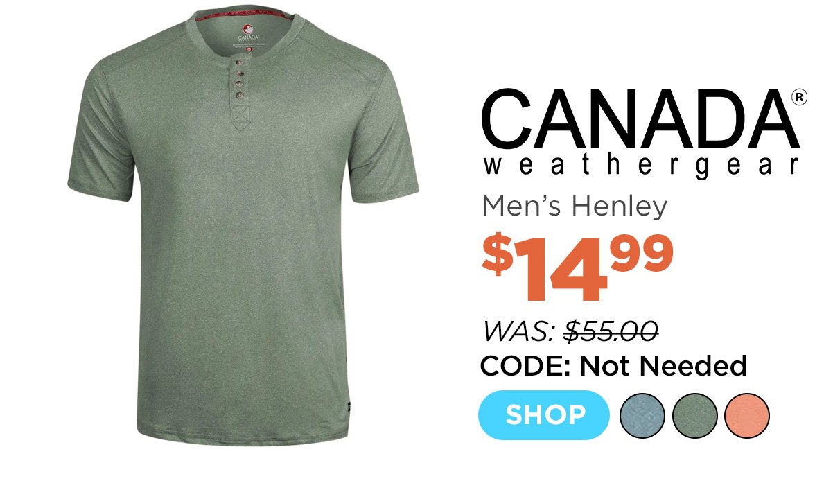 Canada Weather Gear Men's Trail Blazer Henley T-Shirt