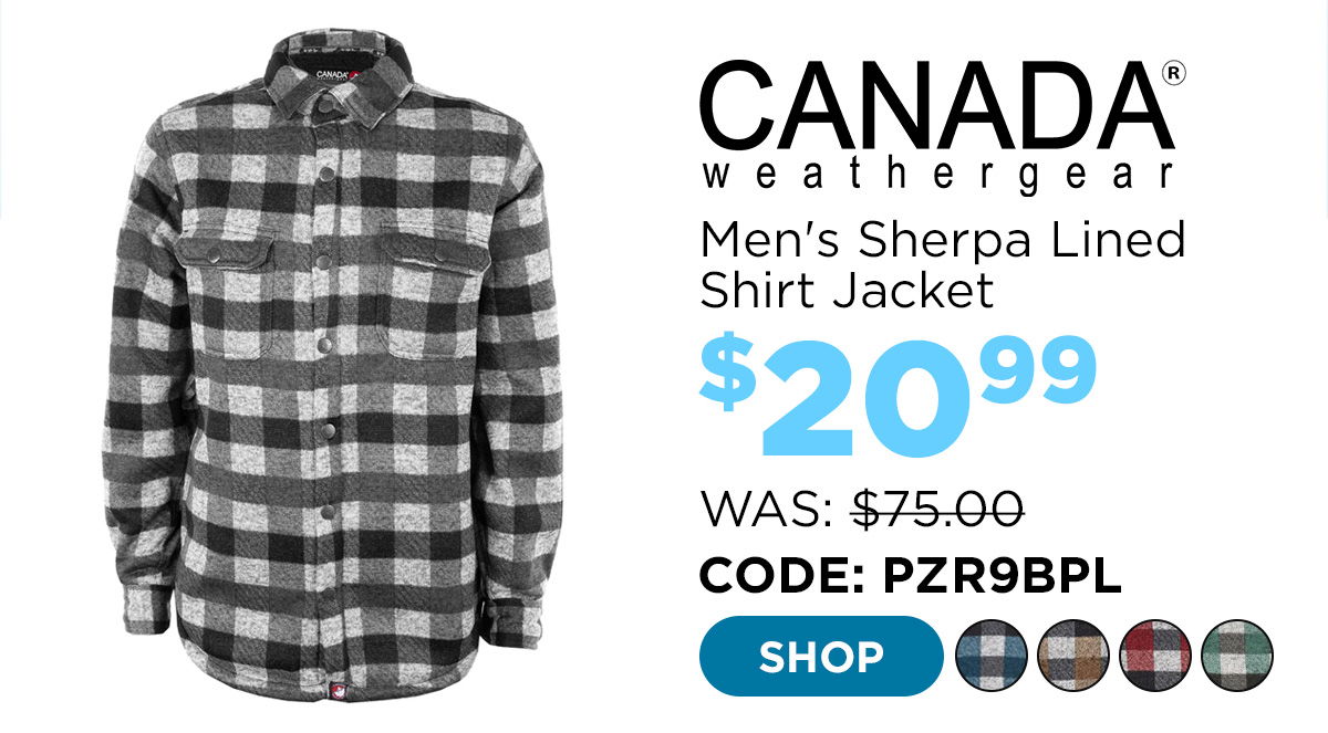 Canada Weather Gear Men's Sherpa Lined Buffalo Plaid Shirt Jacket