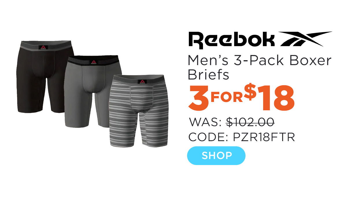 Reebok Men's 3 Pack Featherweight Long Leg Boxer Briefs