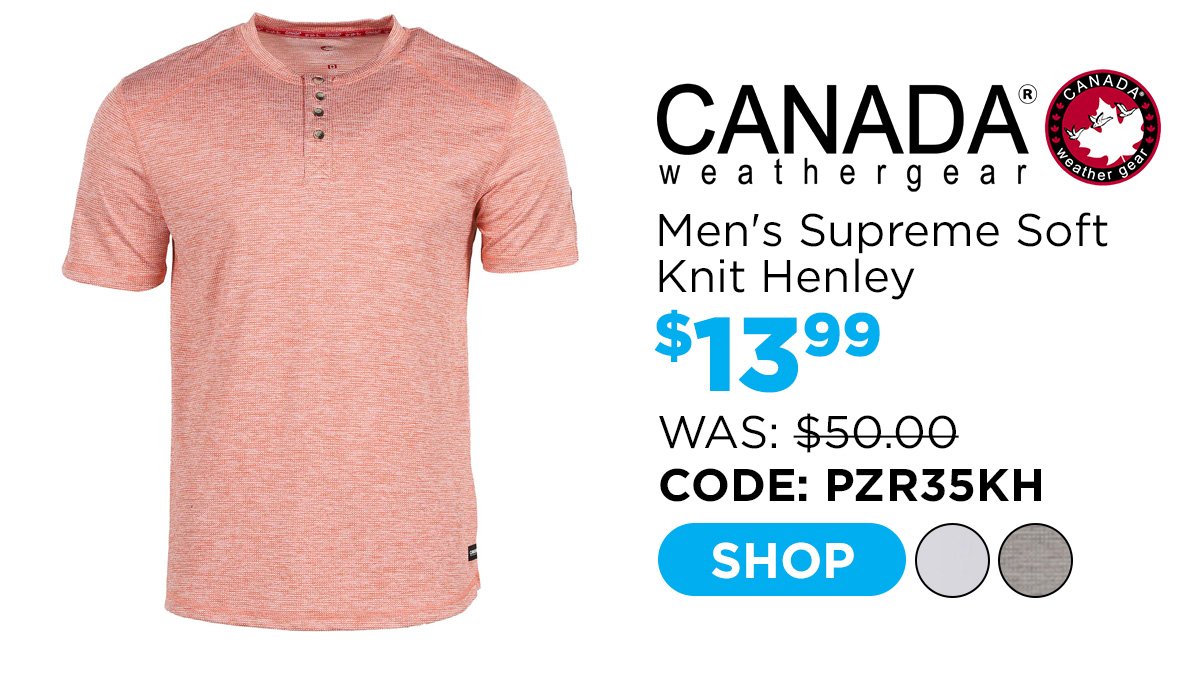 Canada Weather Gear Men's Supreme Soft Knit Henley