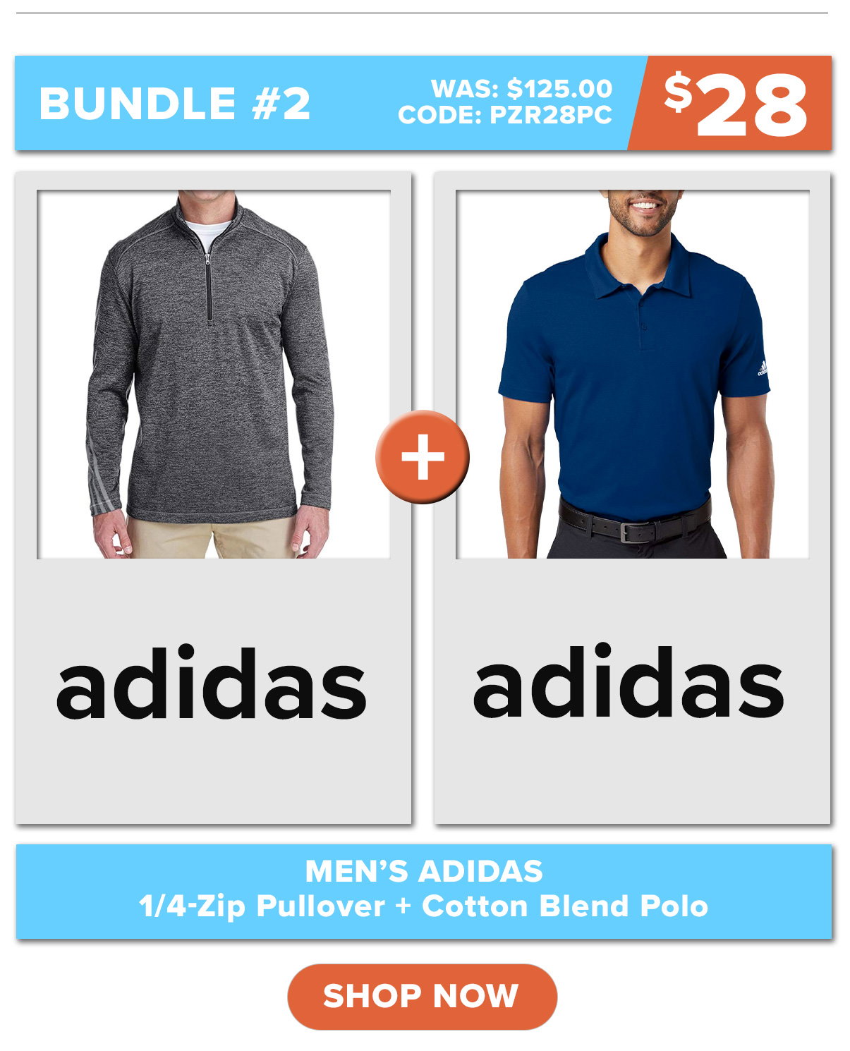 adidas Men's Brushed Terry Heathered Quarter-Zip Pullover + adidas Men's Cotton Blend Polo