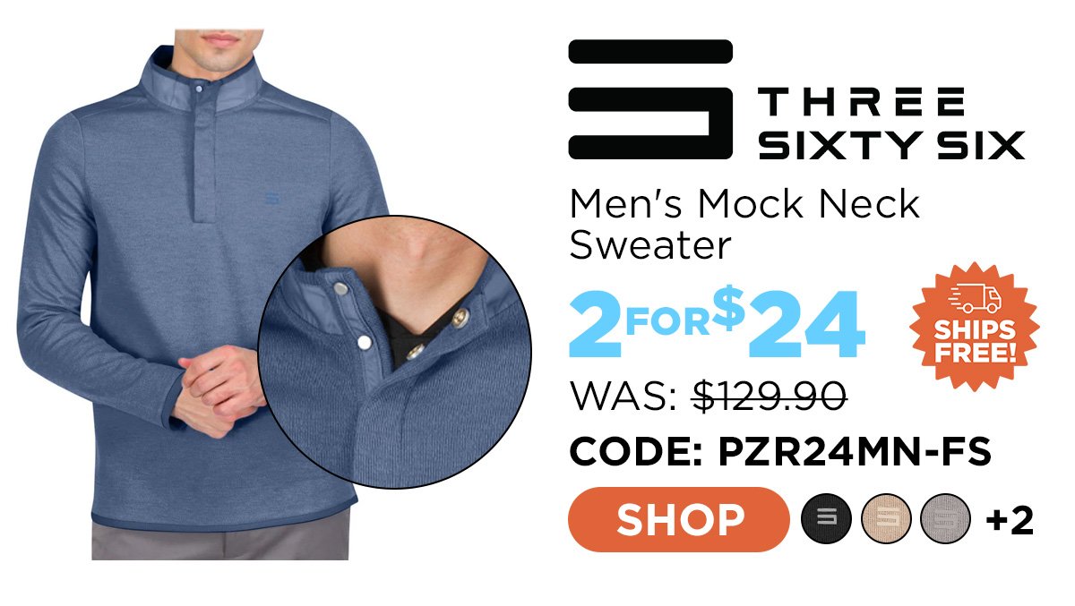 Three Sixty Six Men's Mock Neck Sweater