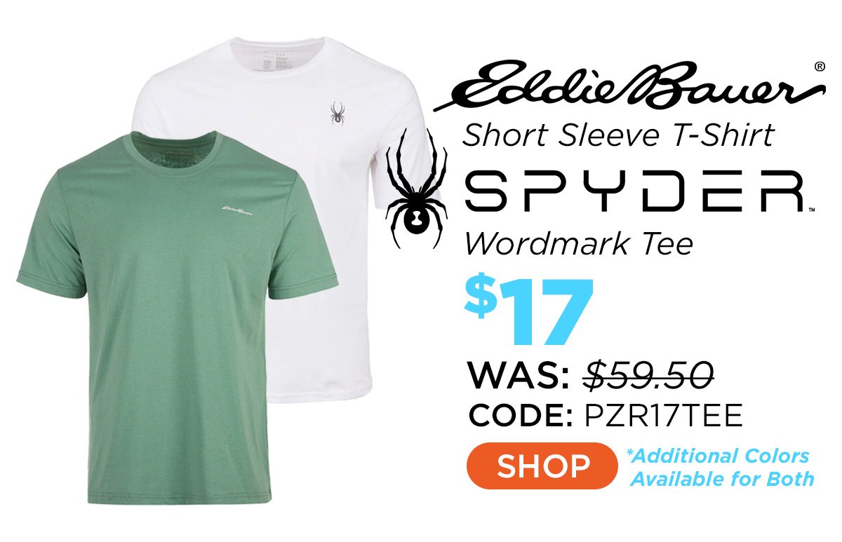 Spyder Men's Bold Wordmark Tee + Eddie Bauer Men's Short Sleeve T-Shirt