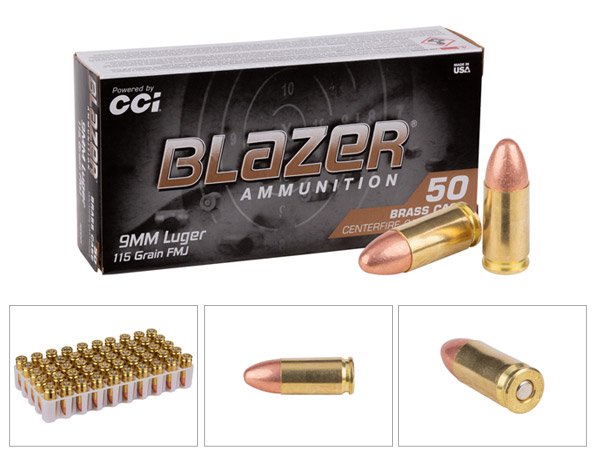 Blazer 9mm Luger Blazer Brass FMJ, 115gr, 50ct