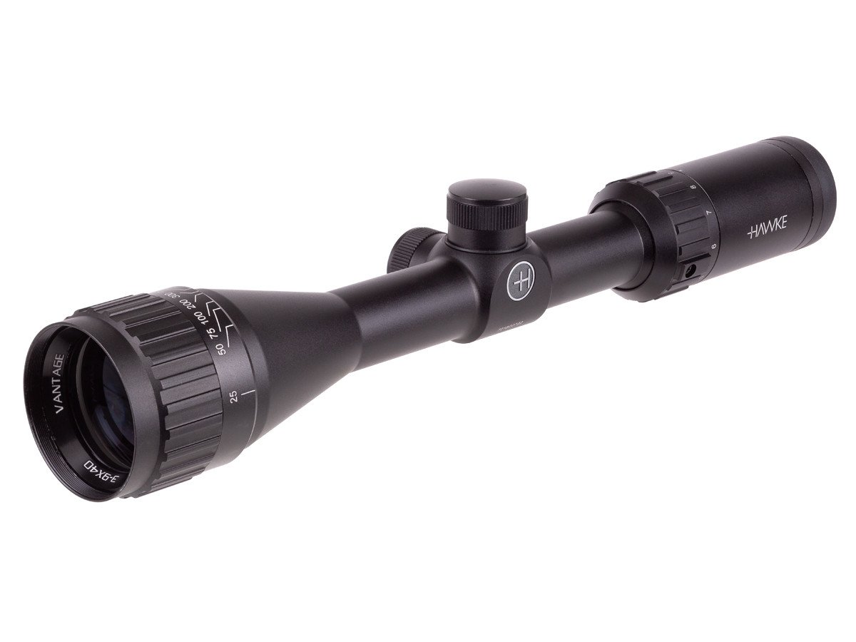 Hawke Sport Optics Vantage 3-9x40 AO Rifle Scope, Mil-Dot Reticle, 1/4 MOA, 1" Mono-Tube