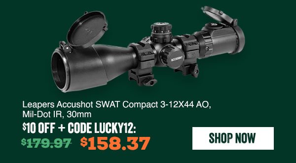 Leapers Accushot SWAT Compact 3-12X44 AO, Mil-Dot IR, 30mm