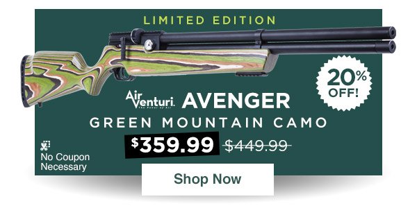 Limited Edition Air Venturi Avenger, Green Mountain Camo Laminate Stock