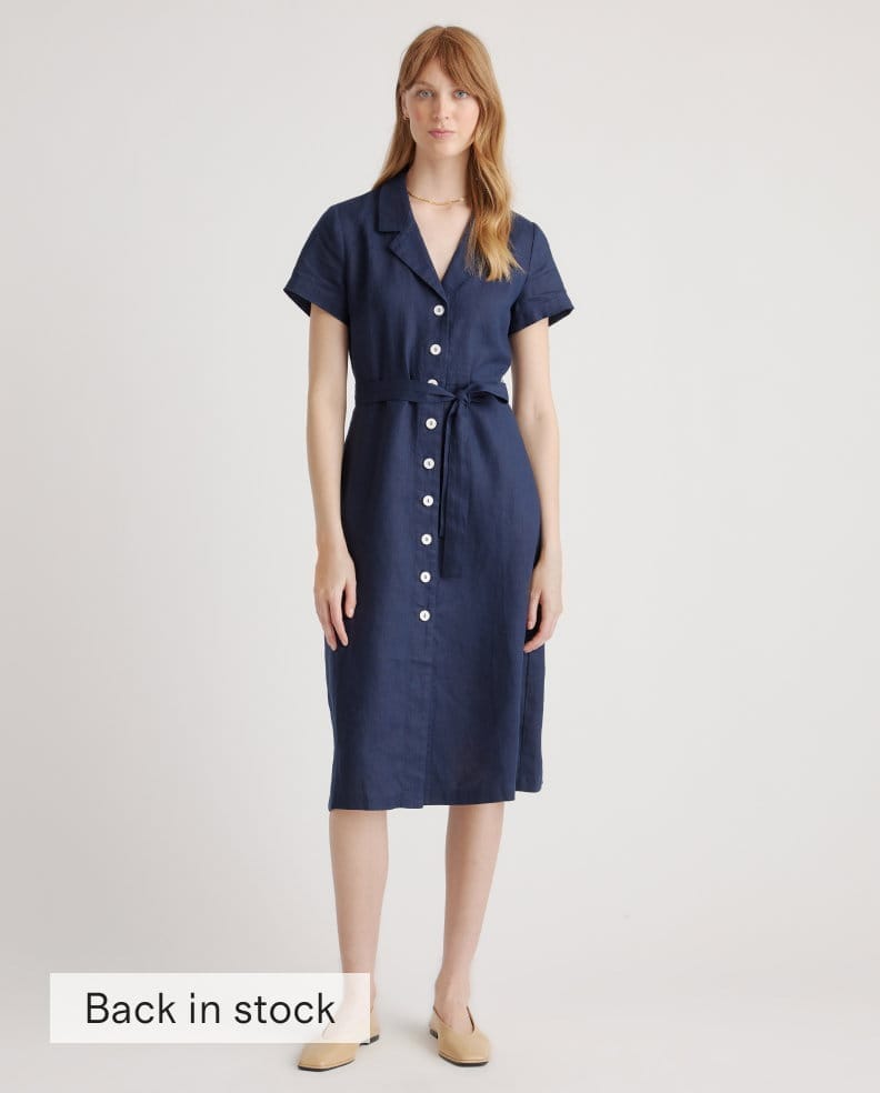 100% European Linen Button Front Dress