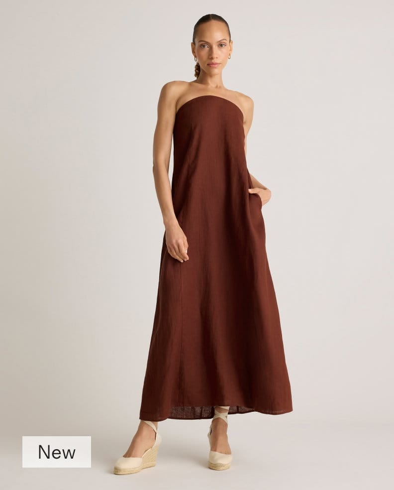 100% European Linen Strapless Maxi Dress