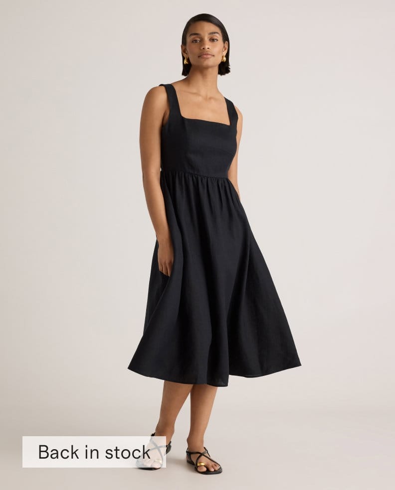 100% European Linen Fit & Flare Midi Dress