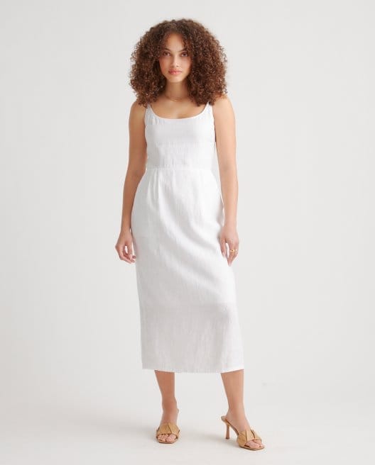 100% European Linen Scoop Neck Midi Dress