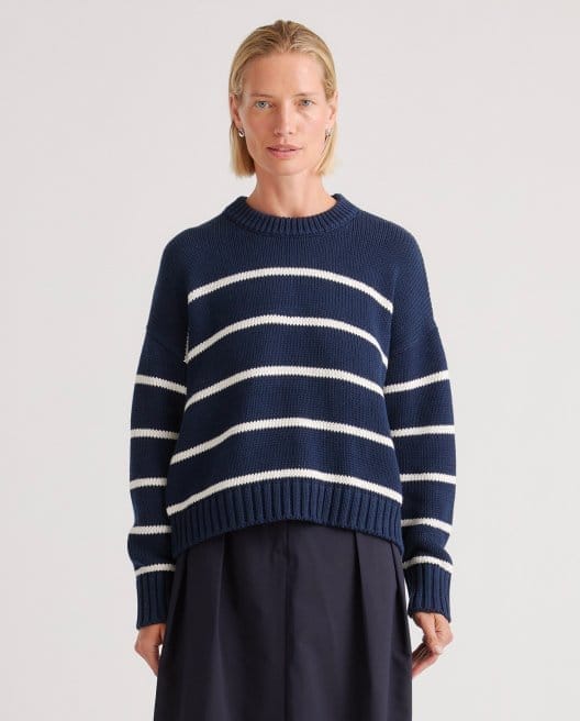 100% Organic Cotton Striped Crew Sweater