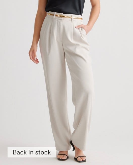 Stretch Crepe Pleated Wide Leg Pant