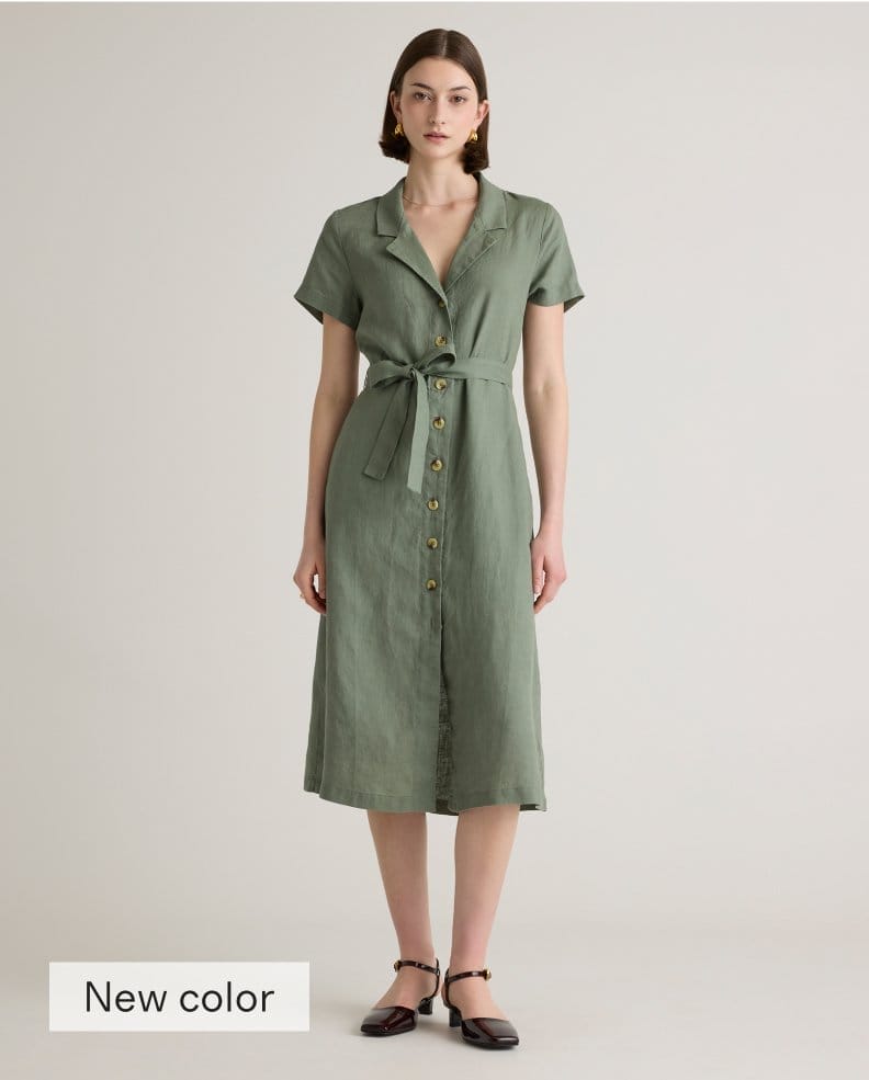 100% European Linen Button Front Dress