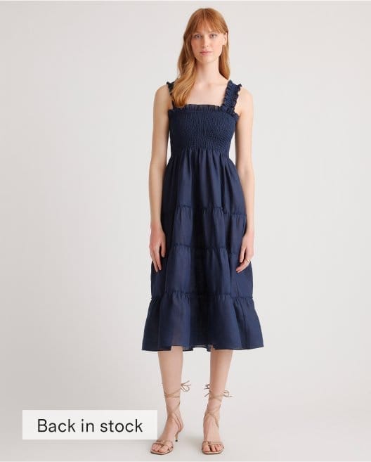 100% European Linen Smocked Midi Dress