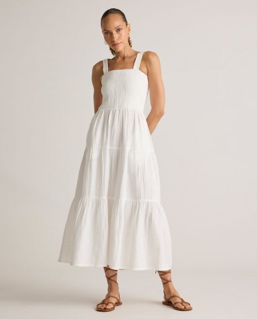 100% Organic Cotton Gauze Smocked Sleeveless Maxi Dress