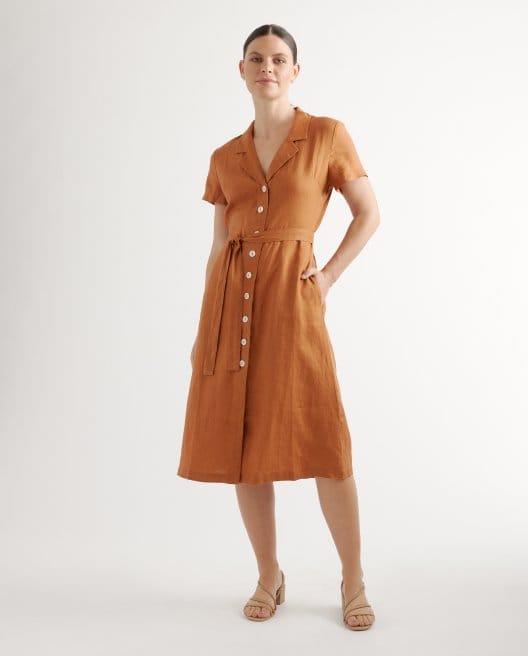 100% European Linen Button Front Dress