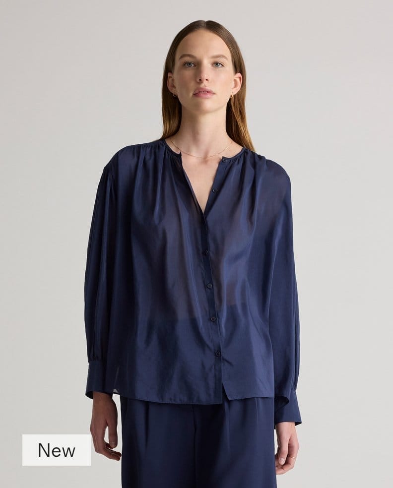 Cotton-Silk Voile Blouson Blouse