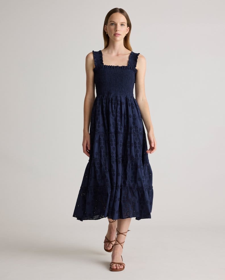 100% Organic Cotton Eyelet Smocked Midi Dress