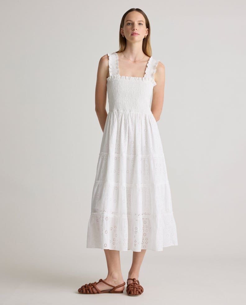 100% Organic Cotton Eyelet Smocked Midi Dress